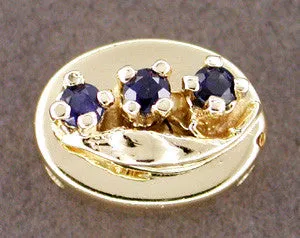 Floral Motif Oval Slide Set with Sapphires in 14 Karat Gold