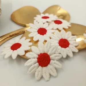 FLORAL VINTAGE applique Red white Flower Patches #221