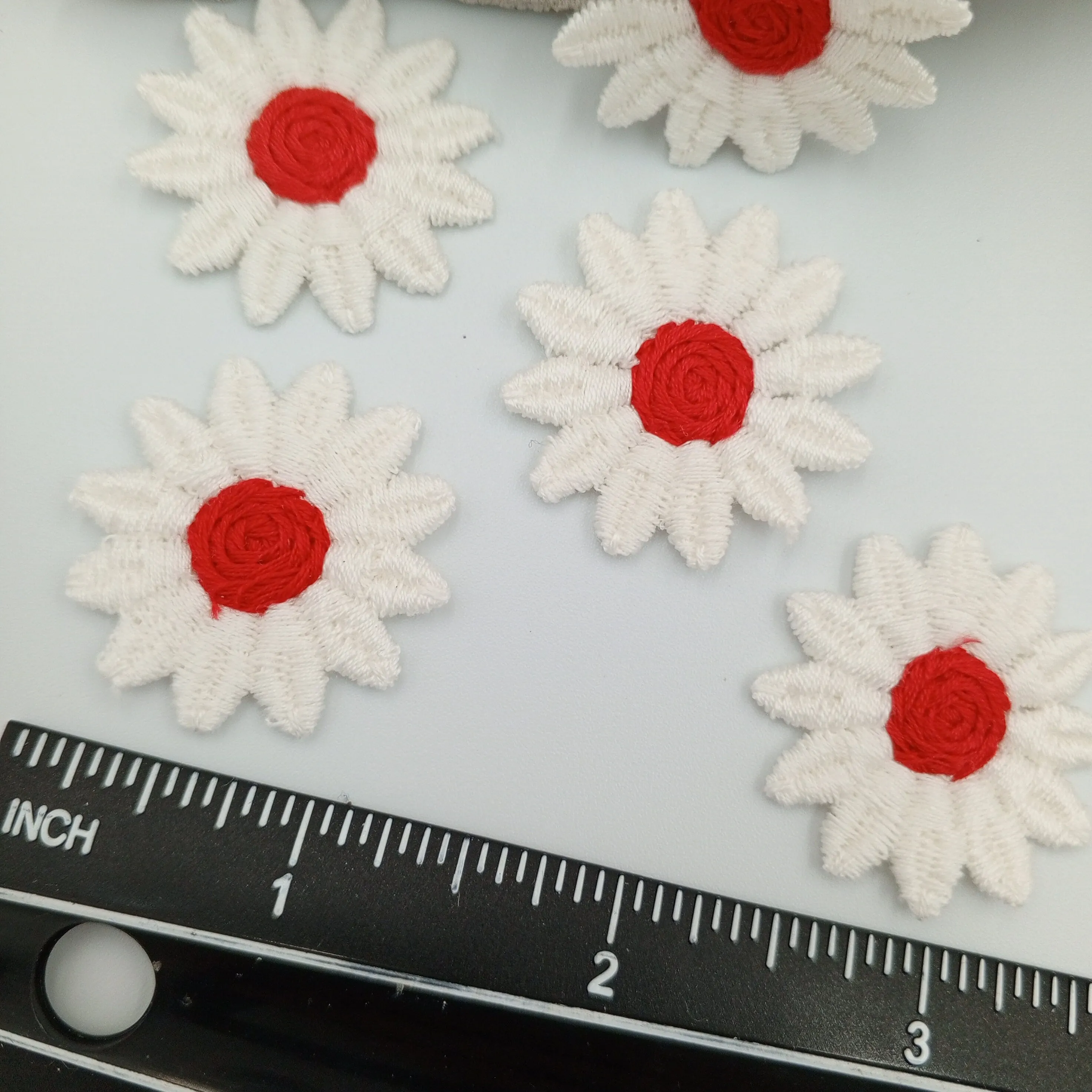FLORAL VINTAGE applique Red white Flower Patches #221