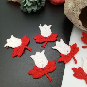 FLORAL VINTAGE applique Red White Flower Patches #242