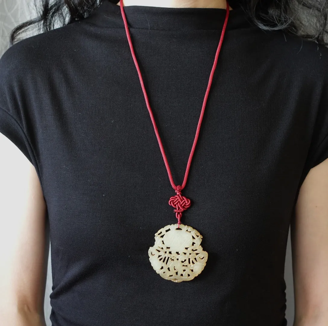 Flower Basket White Jade Pendant Necklace