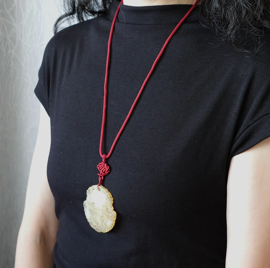 Flower Basket White Jade Pendant Necklace