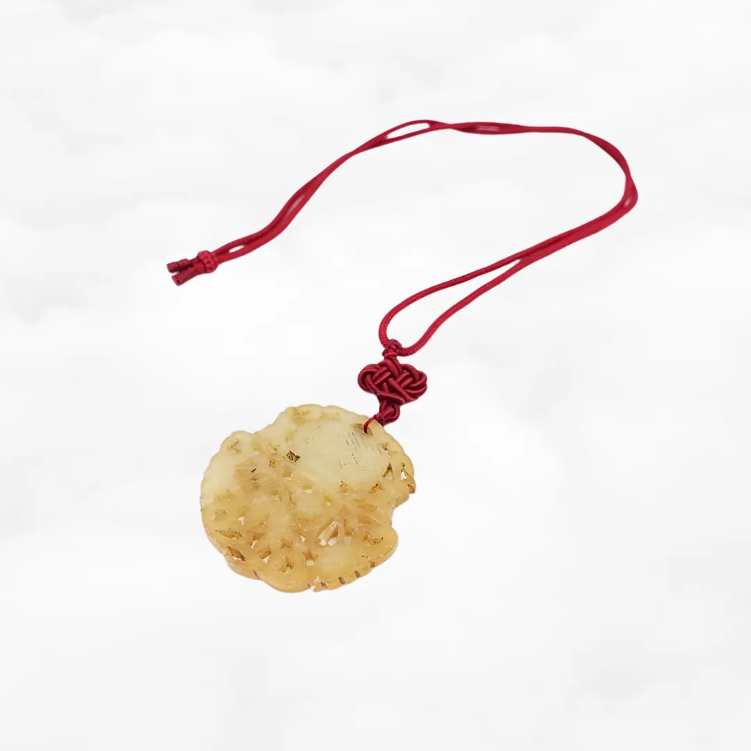 Flower Basket White Jade Pendant Necklace