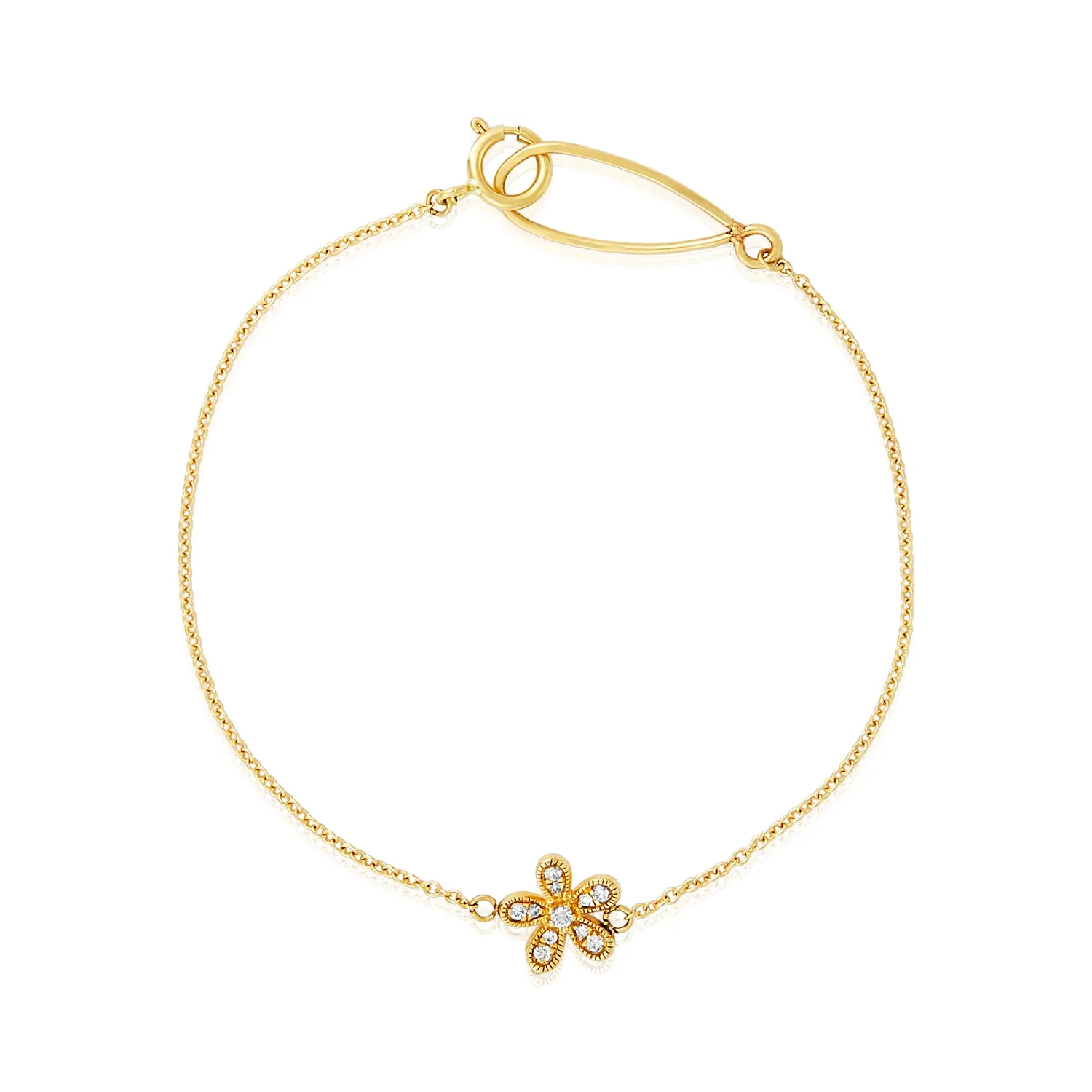 Flower Diamond Or Hamas Hand Dainty Bracelet In 14k