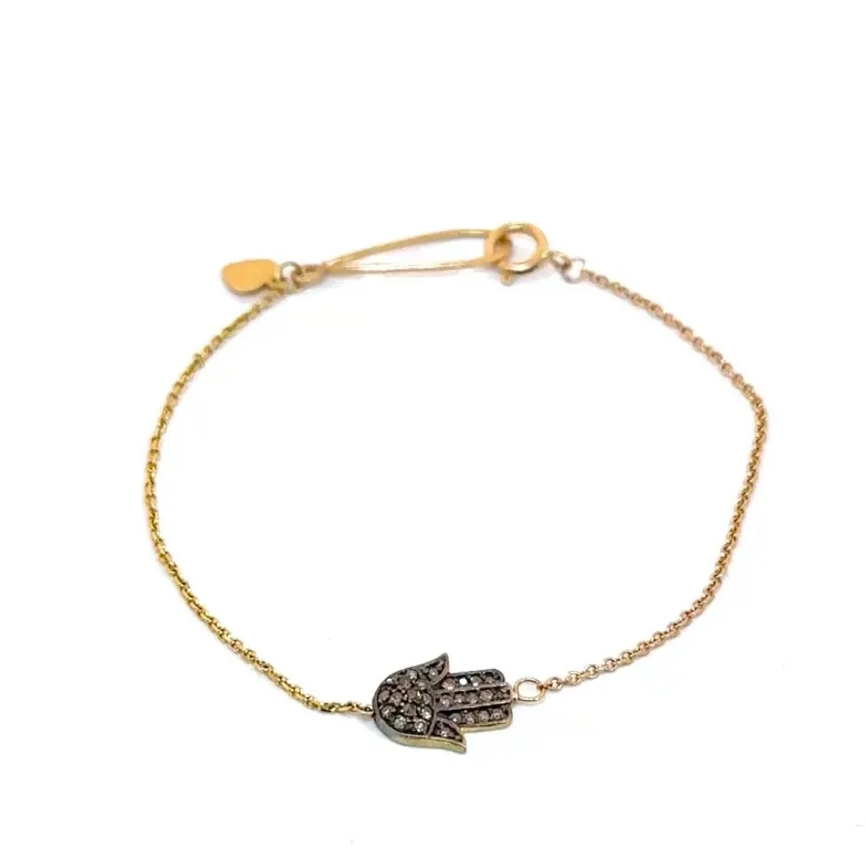 Flower Diamond Or Hamas Hand Dainty Bracelet In 14k