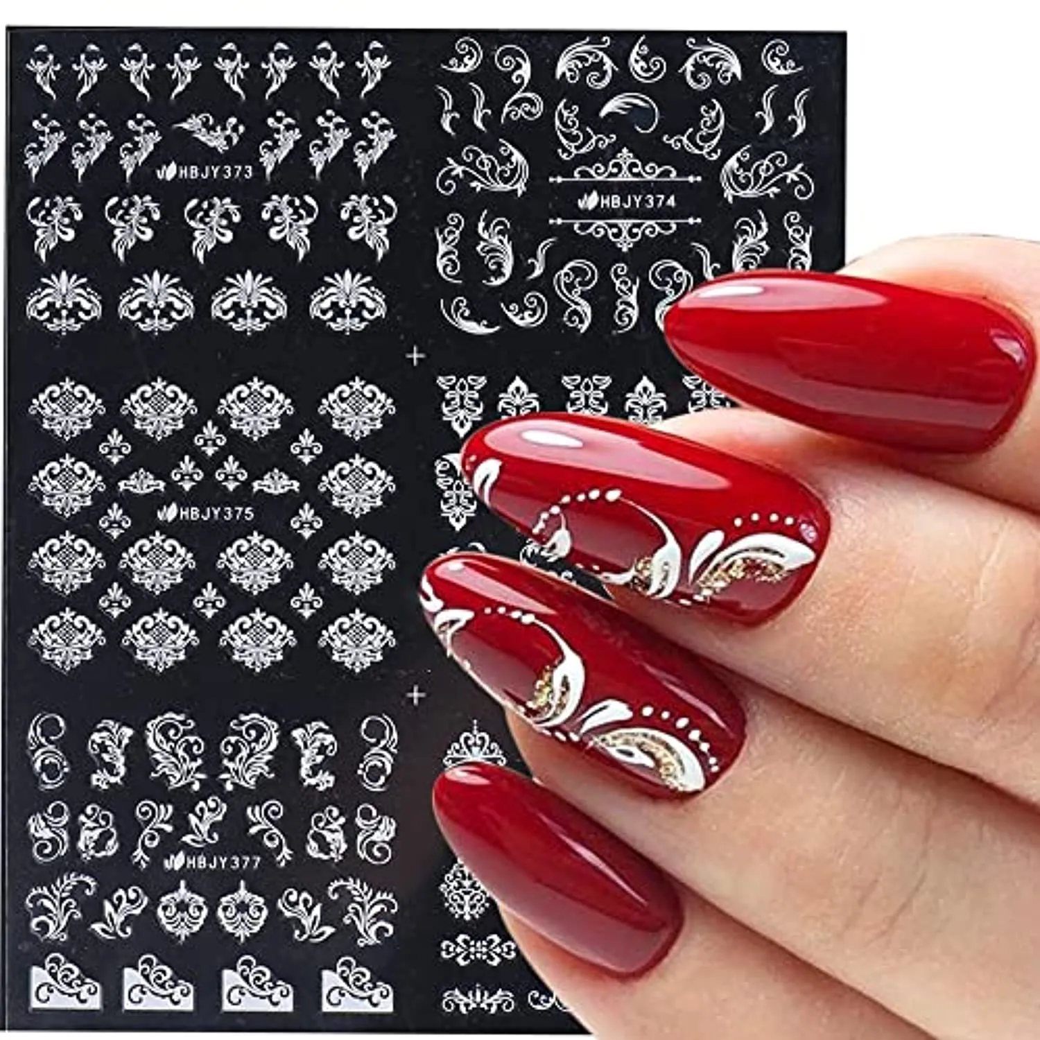 Flower Nail Stickers for Nail Art - White Flowers Nail Decals 3D Self-adhesive Nail Art Supplies Retro Blooming Flower Leaf Vine Lace Nail Art Stickers Nail Designs Manicure Tips Nail Decoration