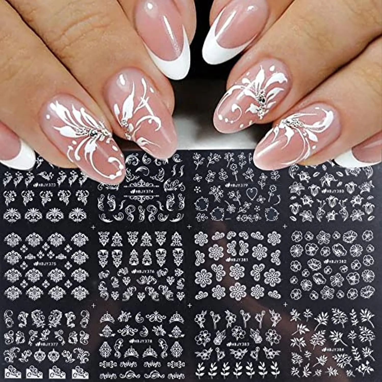 Flower Nail Stickers for Nail Art - White Flowers Nail Decals 3D Self-adhesive Nail Art Supplies Retro Blooming Flower Leaf Vine Lace Nail Art Stickers Nail Designs Manicure Tips Nail Decoration