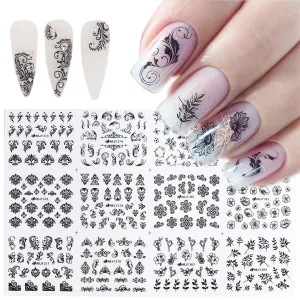 Flower Nail Stickers for Nail Art - White Flowers Nail Decals 3D Self-adhesive Nail Art Supplies Retro Blooming Flower Leaf Vine Lace Nail Art Stickers Nail Designs Manicure Tips Nail Decoration