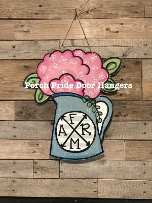 Flowers in a Pitcher with Initials Door Hanger