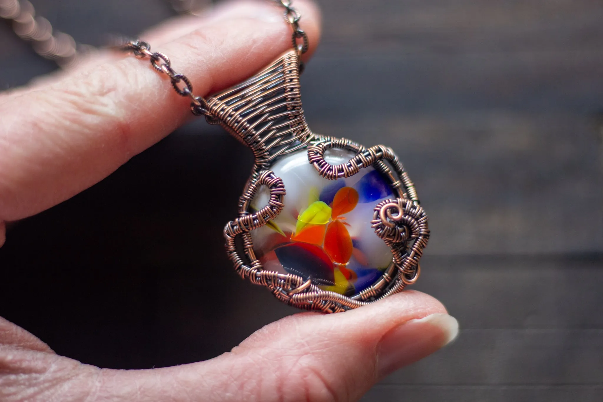 Flowers of Spring Copper Wire Wrapped Pendant