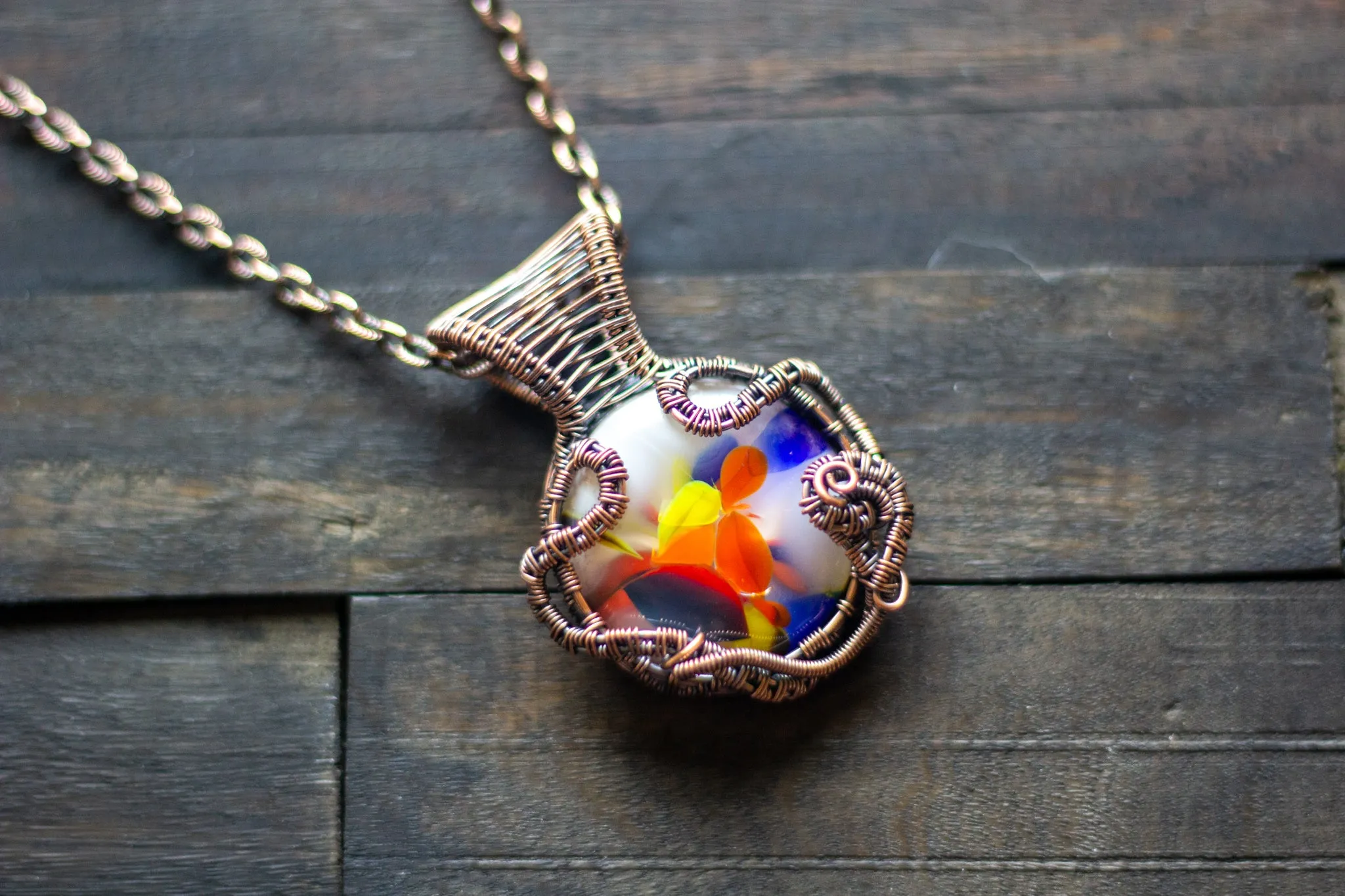 Flowers of Spring Copper Wire Wrapped Pendant