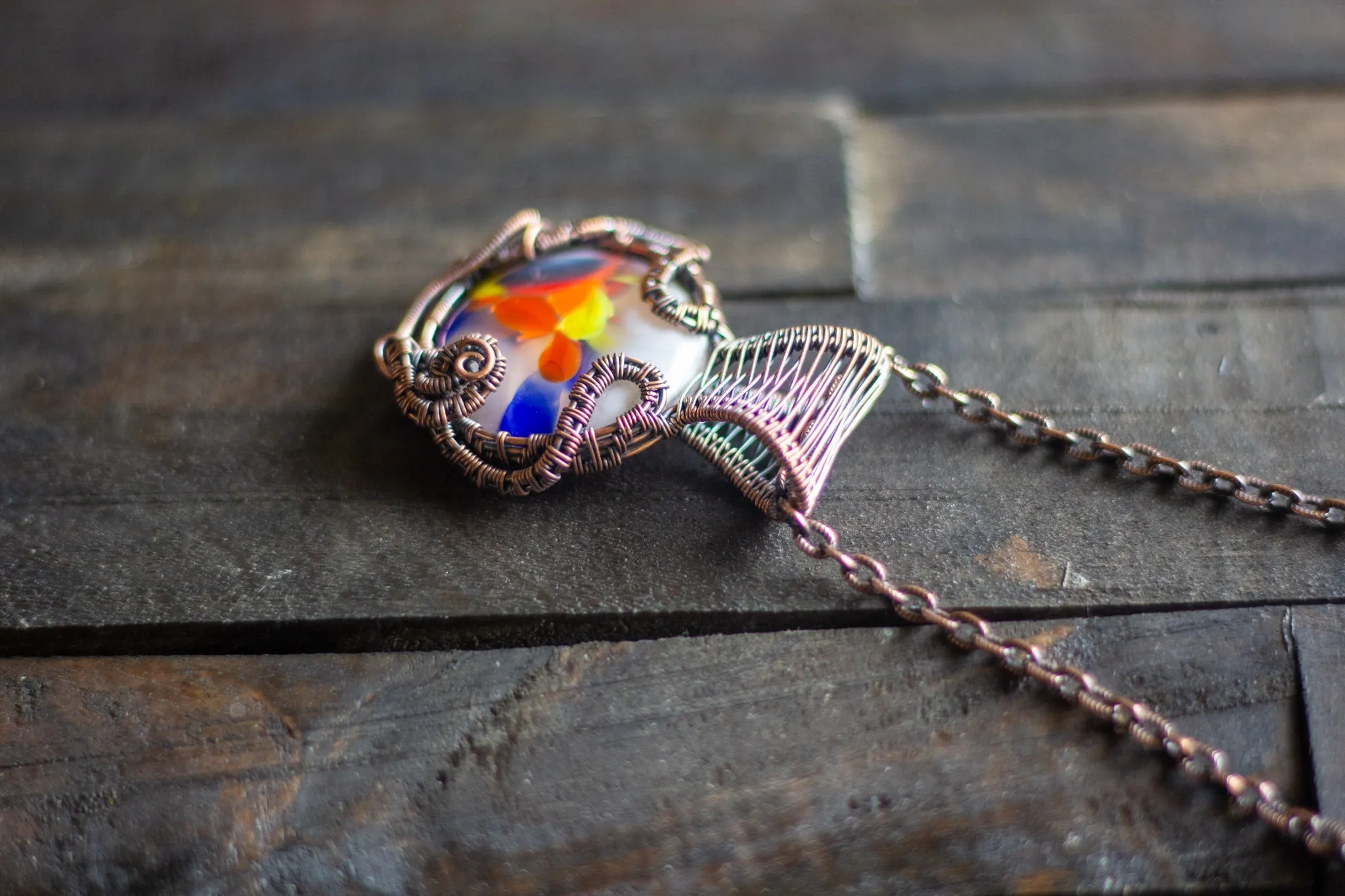 Flowers of Spring Copper Wire Wrapped Pendant