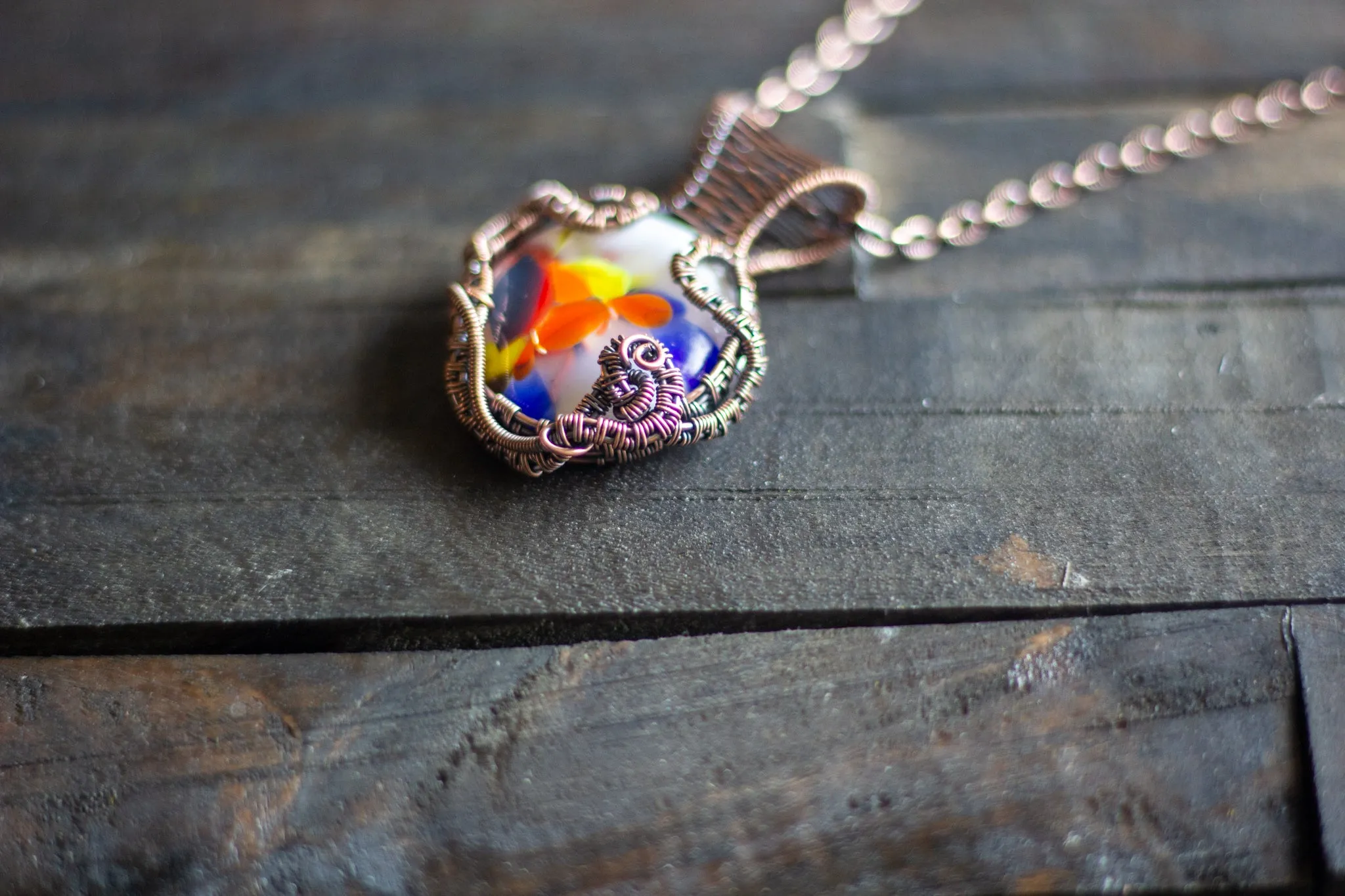 Flowers of Spring Copper Wire Wrapped Pendant