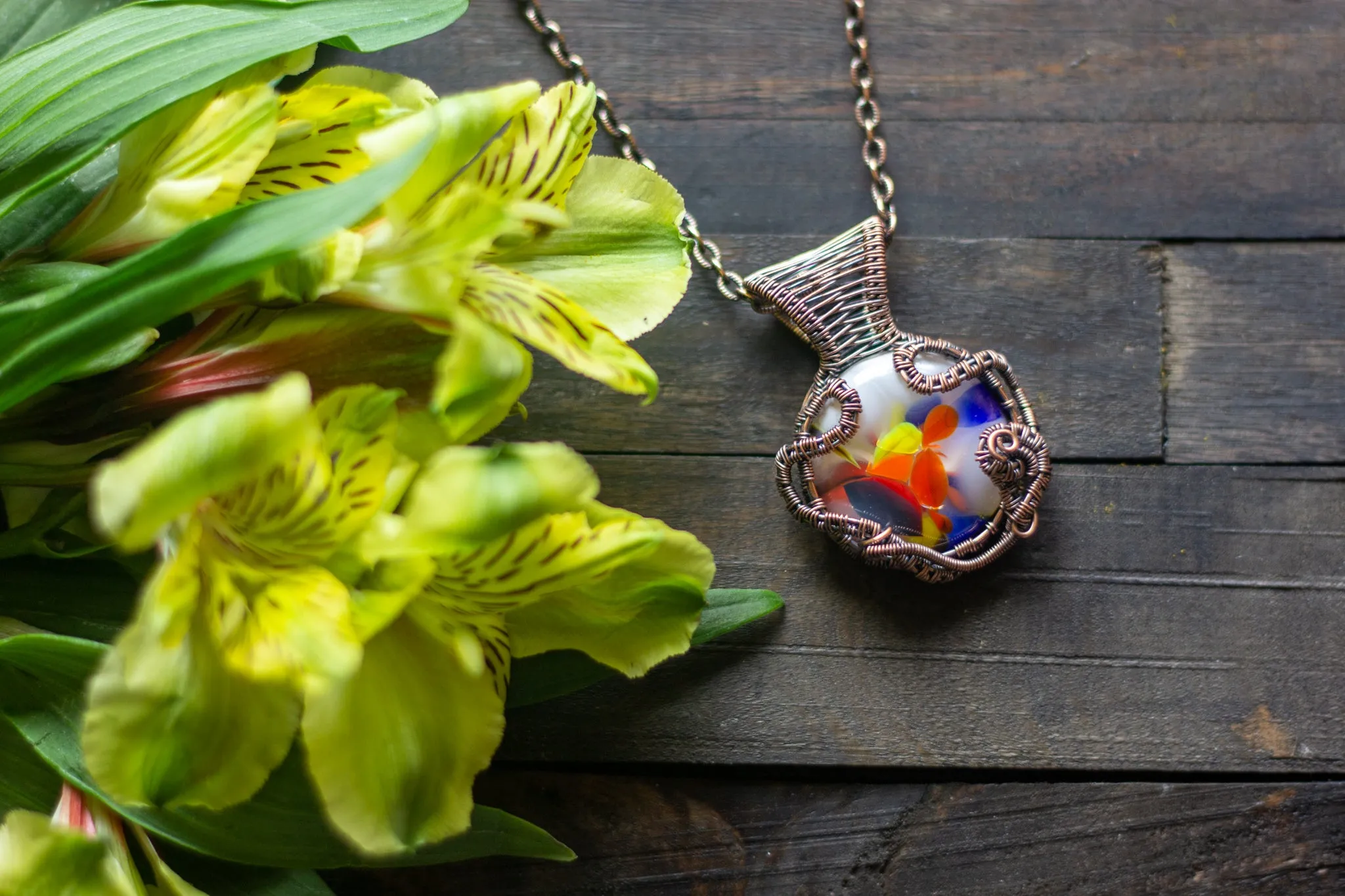 Flowers of Spring Copper Wire Wrapped Pendant