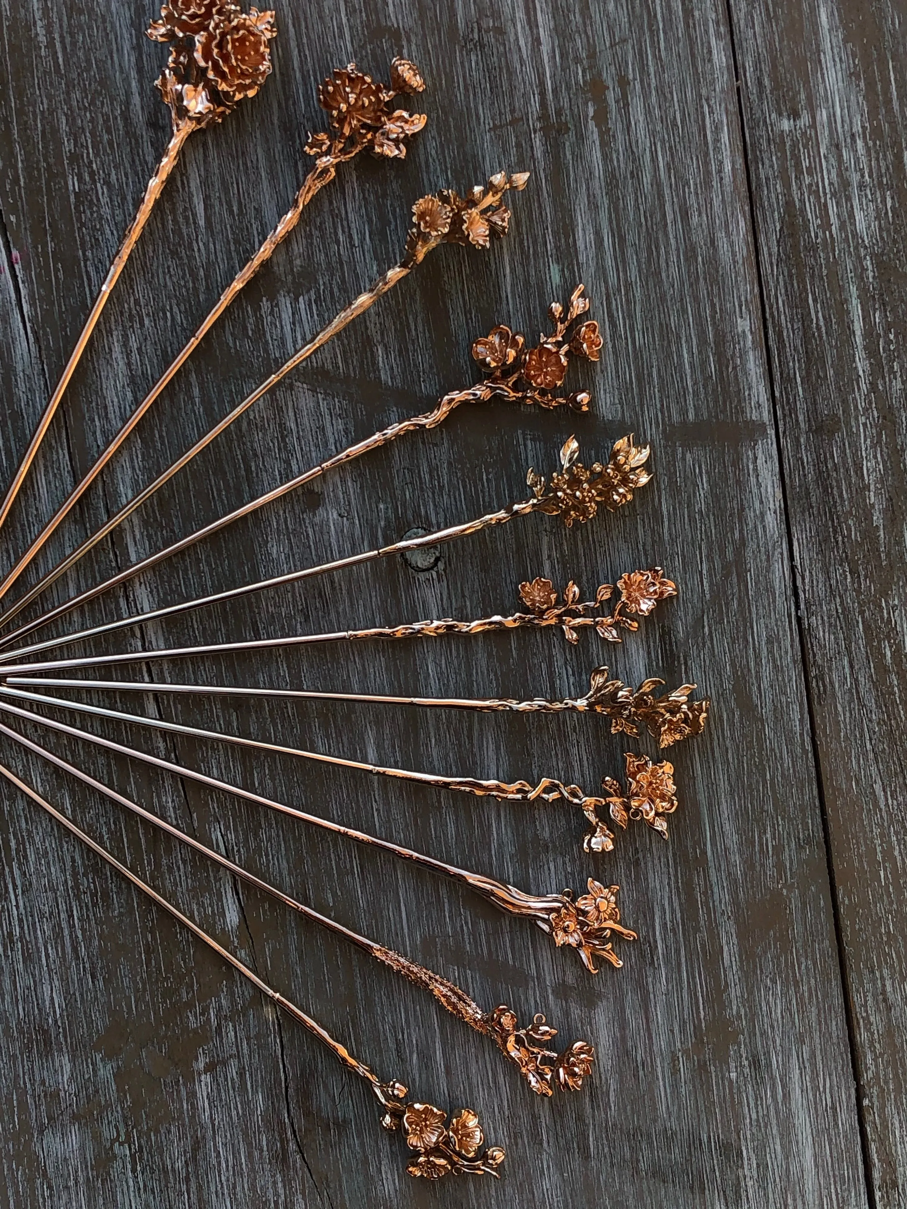 Freesia Flower Garden Gold Hair Stick