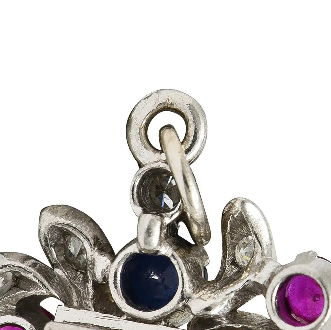 French Art Deco Sapphire Ruby Diamond Platinum Vintage Flower Cart Charm
