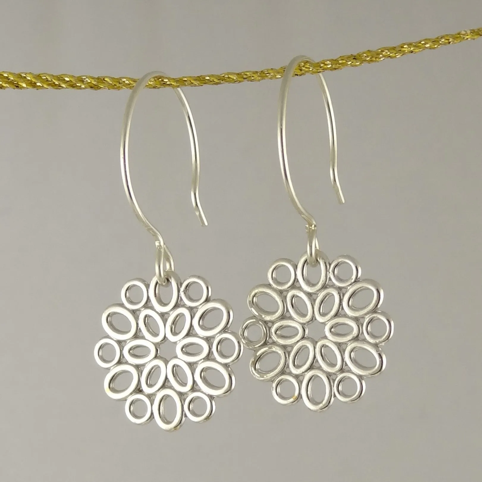 Geometric Sterling Ovals Flower Earrings