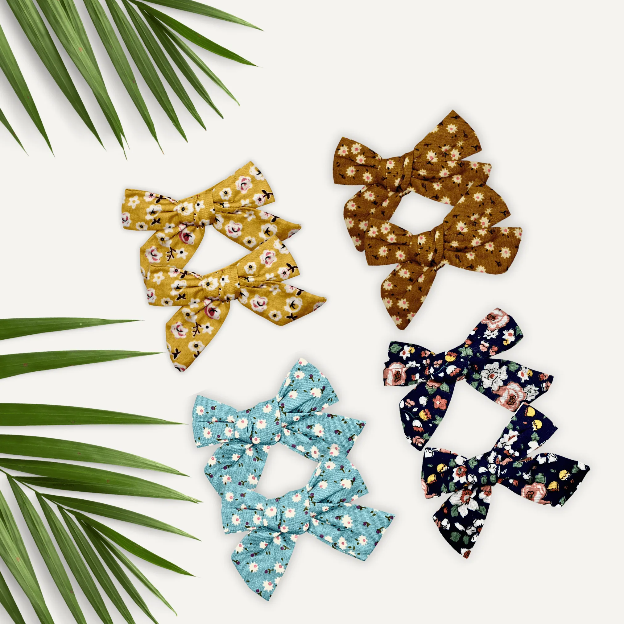 Gold Flower Pigtail Hair Bows