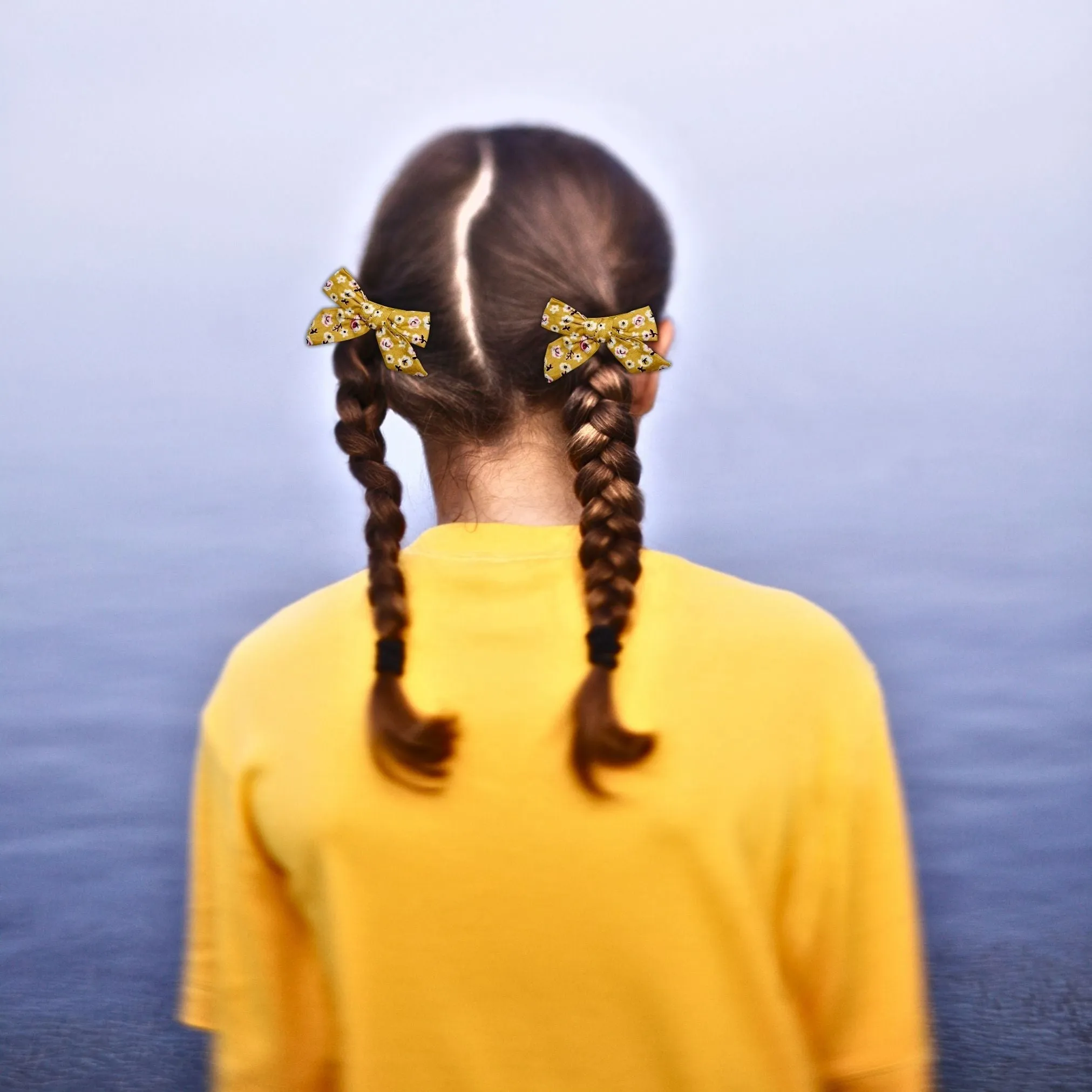 Gold Flower Pigtail Hair Bows