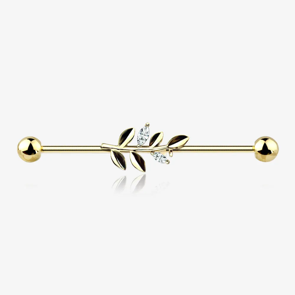 Golden Dainty Sparkle Leaflet Industrial Barbell