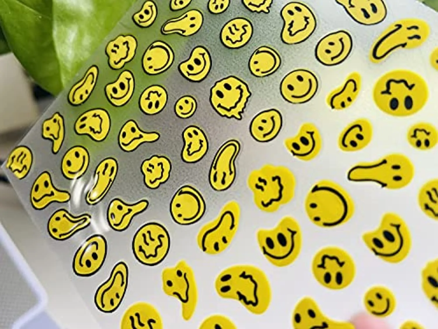 Graffiti Fun Nail Art Stickers Abstract Smiling Face Nail Decals 3D Self-Adhesive Fashion Trend Charm Yellow Twisted Smiling Face Nail Design Nail DIY Decoration for Women Girls Kids 1Pcs