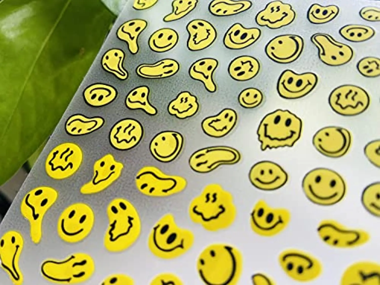 Graffiti Fun Nail Art Stickers Abstract Smiling Face Nail Decals 3D Self-Adhesive Fashion Trend Charm Yellow Twisted Smiling Face Nail Design Nail DIY Decoration for Women Girls Kids 1Pcs