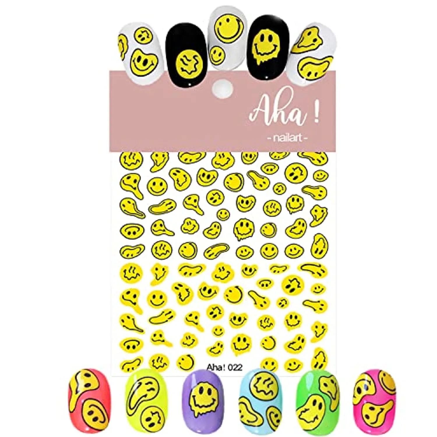 Graffiti Fun Nail Art Stickers Abstract Smiling Face Nail Decals 3D Self-Adhesive Fashion Trend Charm Yellow Twisted Smiling Face Nail Design Nail DIY Decoration for Women Girls Kids 1Pcs