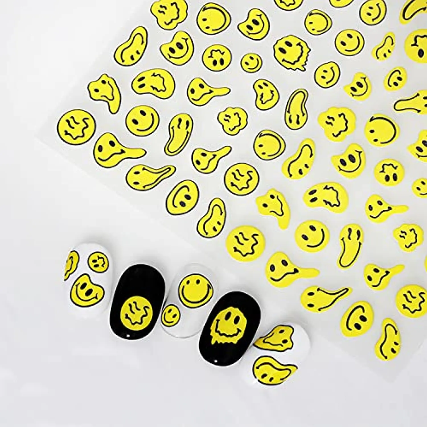 Graffiti Fun Nail Art Stickers Abstract Smiling Face Nail Decals 3D Self-Adhesive Fashion Trend Charm Yellow Twisted Smiling Face Nail Design Nail DIY Decoration for Women Girls Kids 1Pcs