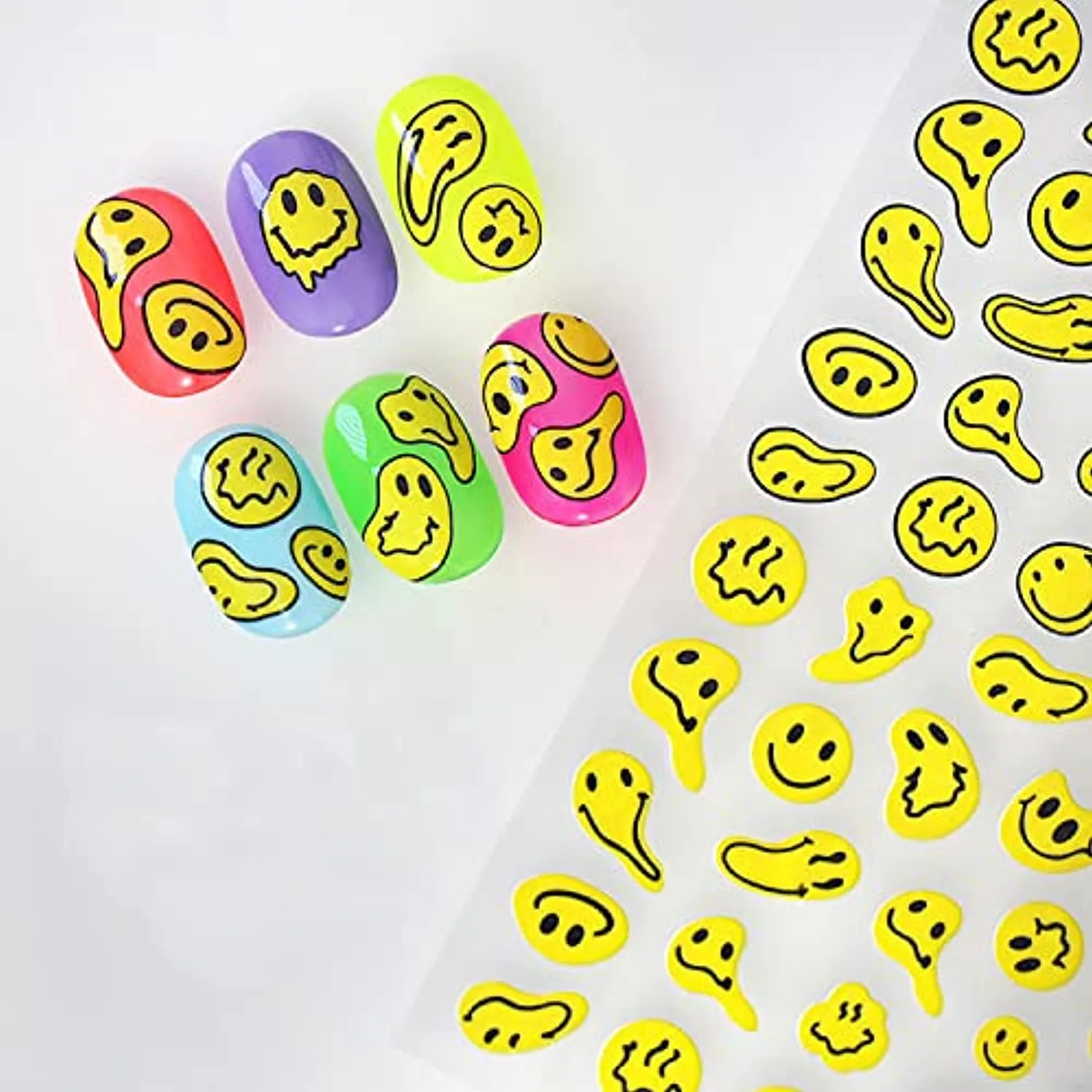 Graffiti Fun Nail Art Stickers Abstract Smiling Face Nail Decals 3D Self-Adhesive Fashion Trend Charm Yellow Twisted Smiling Face Nail Design Nail DIY Decoration for Women Girls Kids 1Pcs