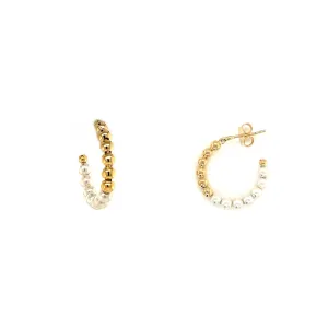 Half Pearl x Gold Beaded Hoops