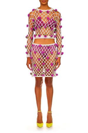 Hand Crochet Sweater With Purple Flowers