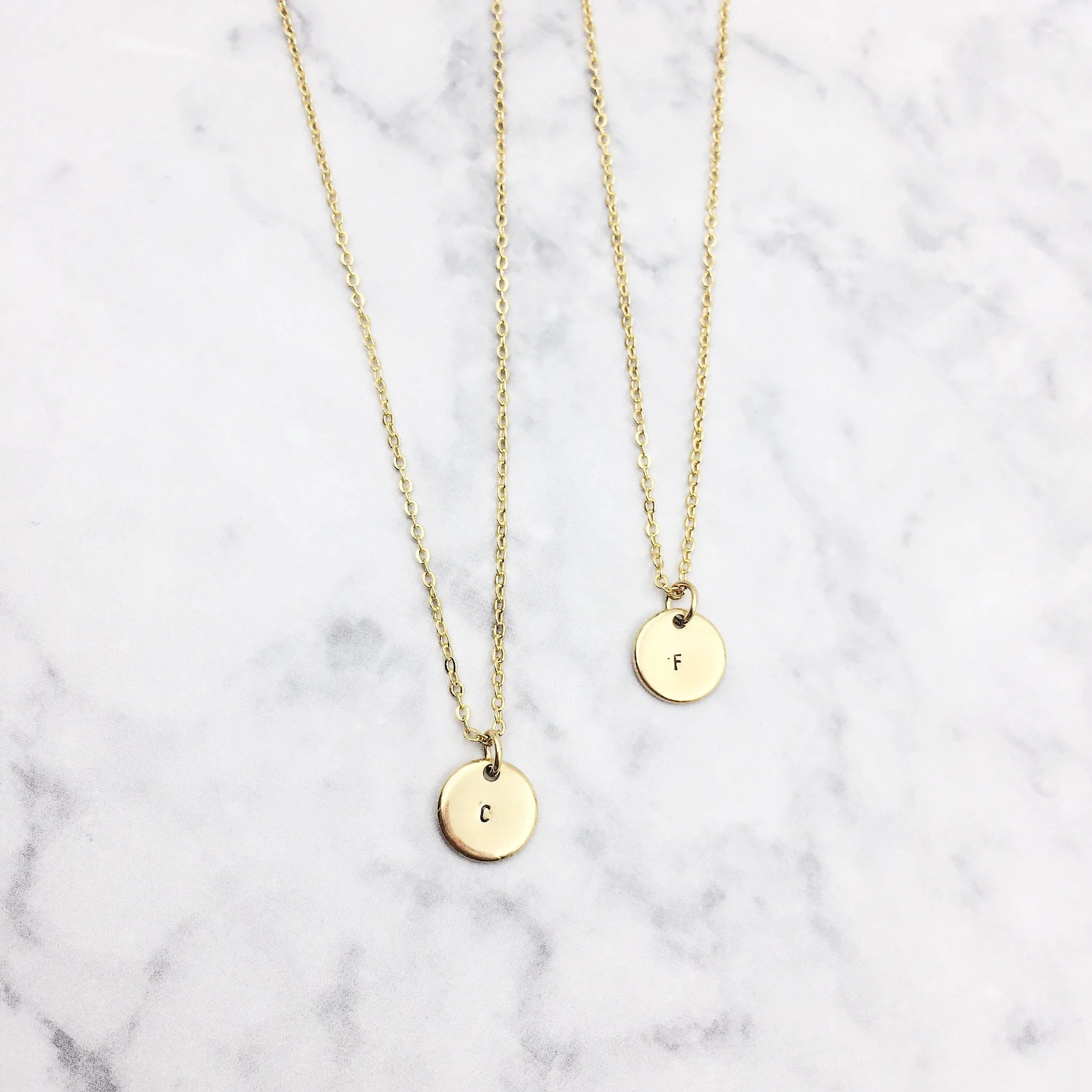 Handstamped Mini Disc Gold Filled Necklace (1 letter)