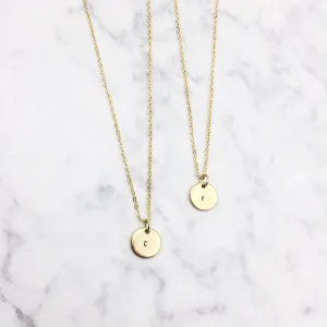 Handstamped Mini Disc Gold Filled Necklace (1 letter)