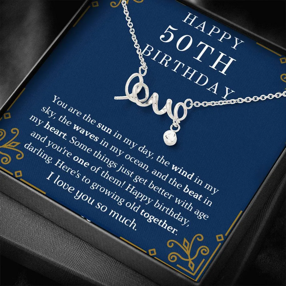 Happy 50th Birthday "Love" Necklace