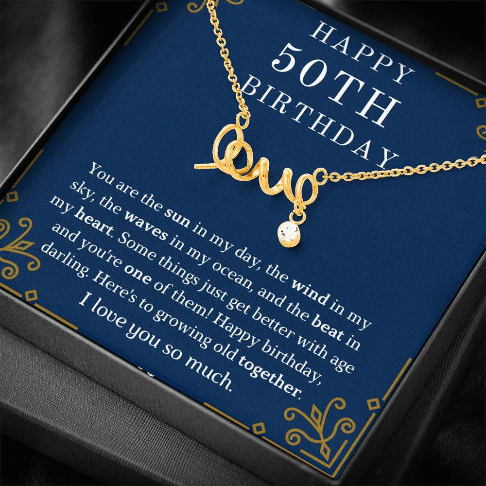 Happy 50th Birthday "Love" Necklace