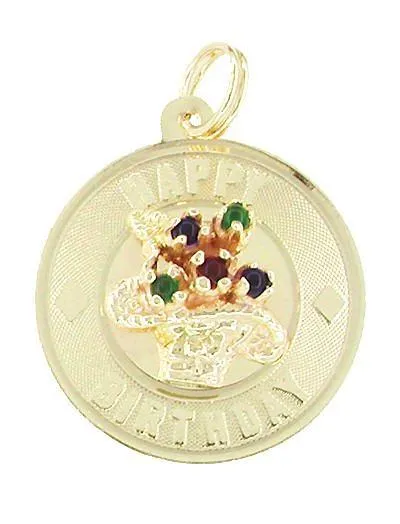 Happy Birthday Flowers Charm Medallion in 14 Karat Gold