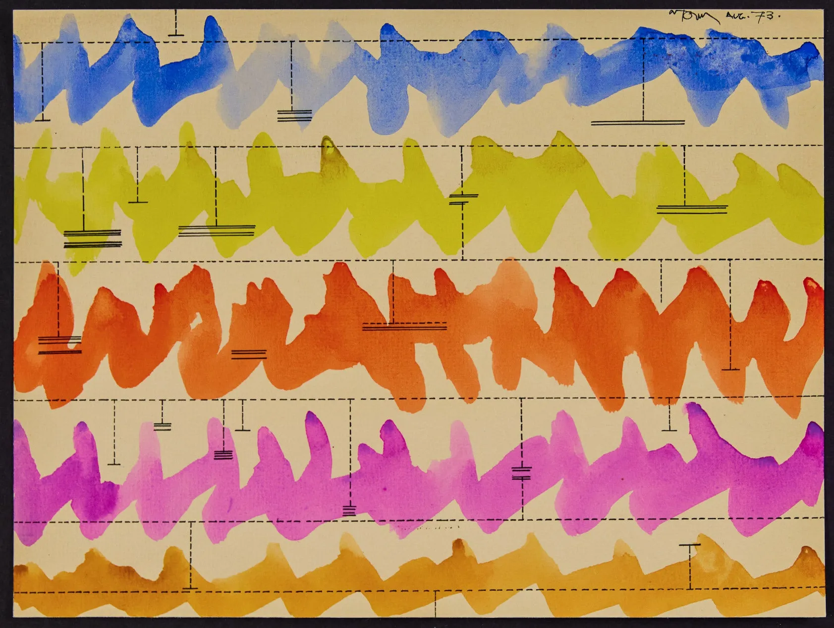 HAROLD TOWN "CAGED CLOUD SCORE" WATERCOLOR, 1973