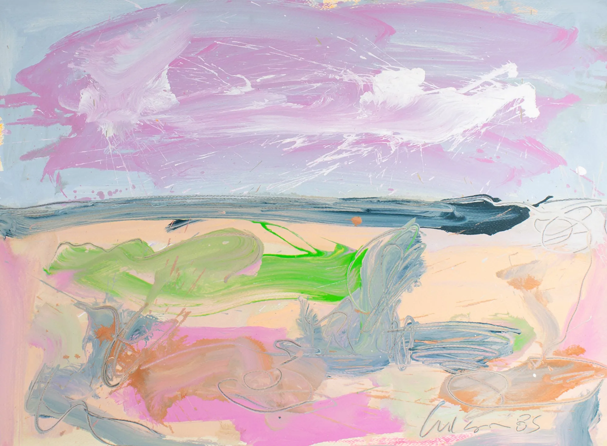 Harry Hilson Signed 1985 “Abstract Landscape” Mixed Media Painting