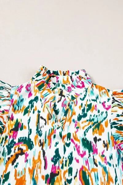Hazel Blues® |  Abstract Print Ruffle Sleeve Blouse