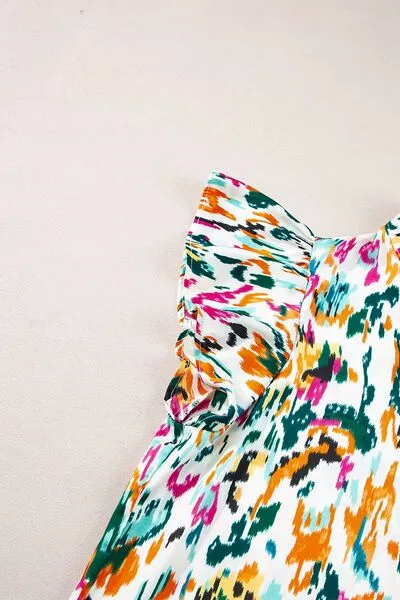 Hazel Blues® |  Abstract Print Ruffle Sleeve Blouse