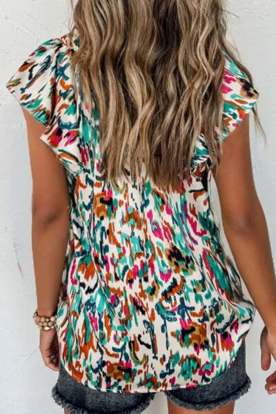 Hazel Blues® |  Abstract Print Ruffle Sleeve Blouse