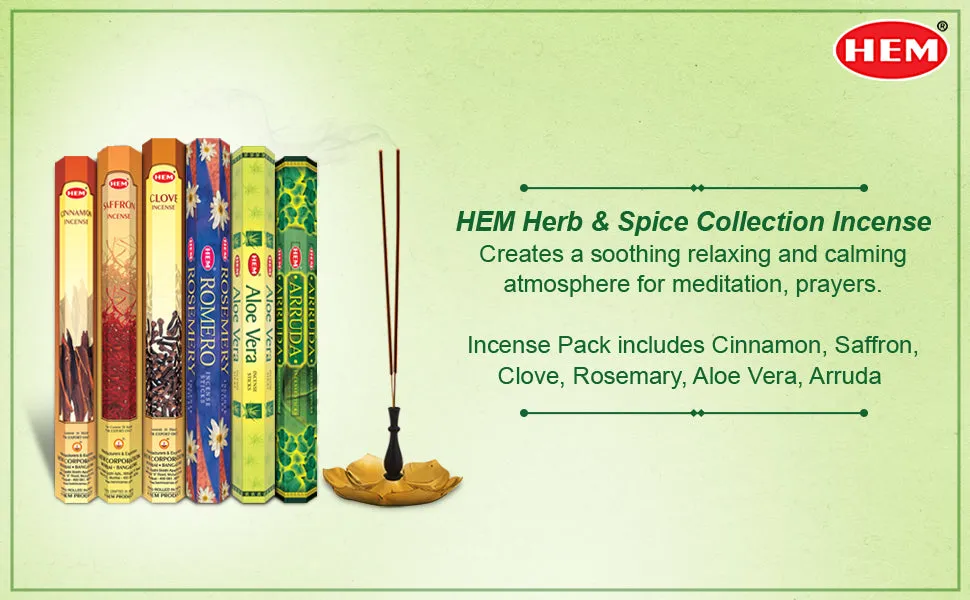 HEM Herb & Spice Collection Incense Stick combo pack of 6 (20 Sticks Each)