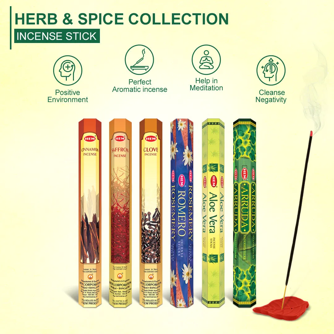 HEM Herb & Spice Collection Incense Stick combo pack of 6 (20 Sticks Each)