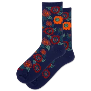 HOTSOX Women's Fuzzy Flowers Crew Sock