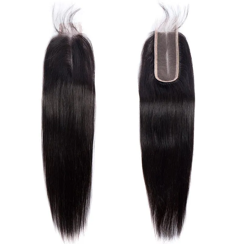 Human Hair 4 Bundles With 2x6 Lace Closure Straight Peruvian Virgin Hair