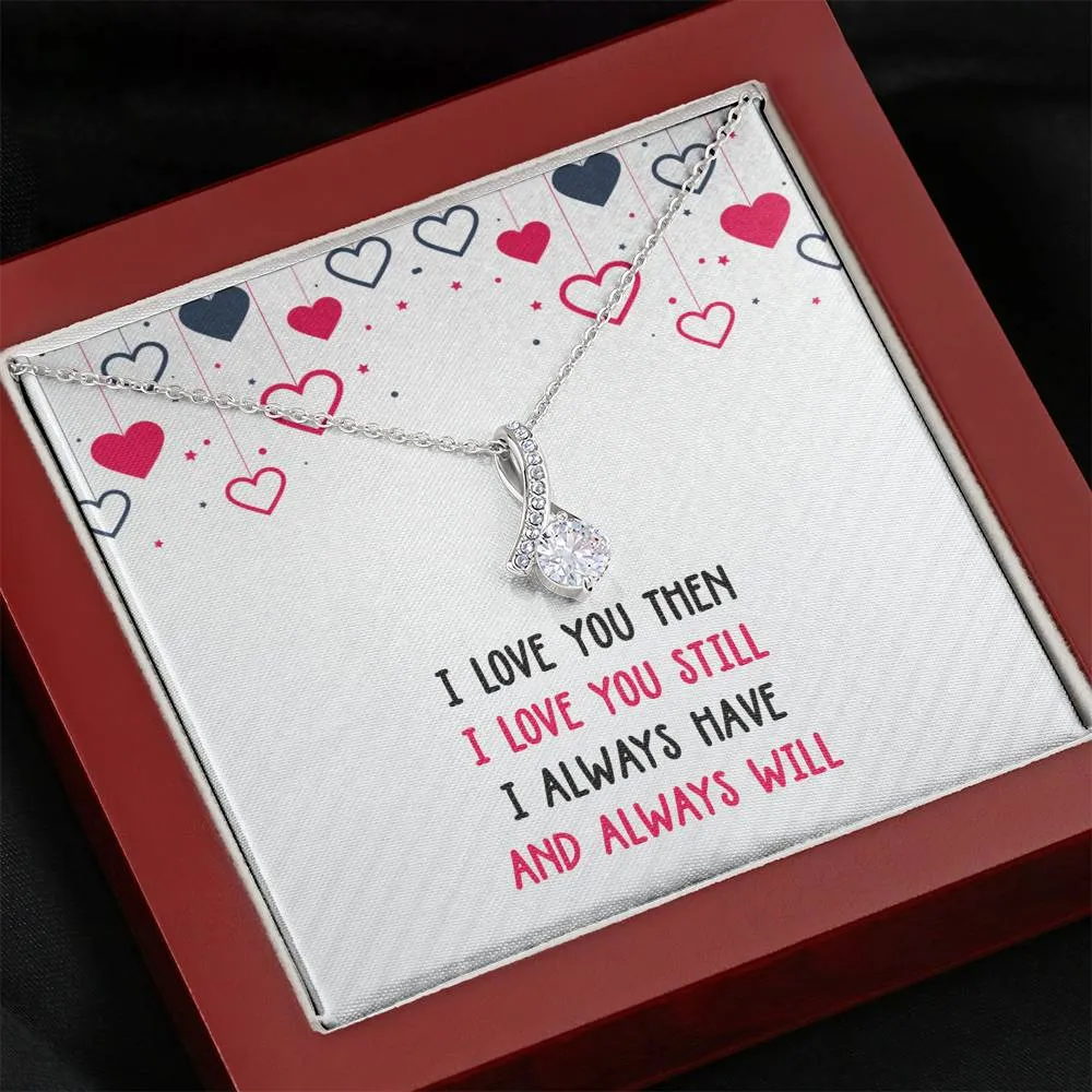 I Love You Then Ribbon Drop Pendant Necklace