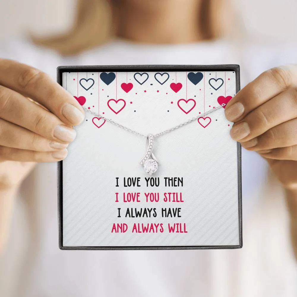 I Love You Then Ribbon Drop Pendant Necklace