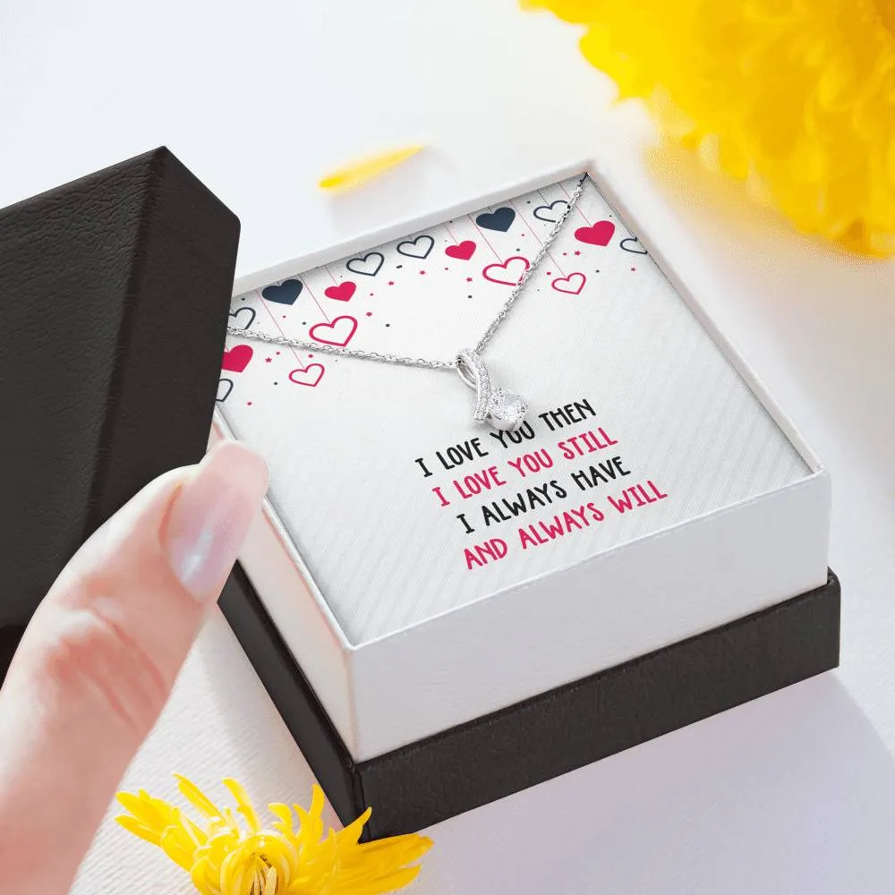 I Love You Then Ribbon Drop Pendant Necklace