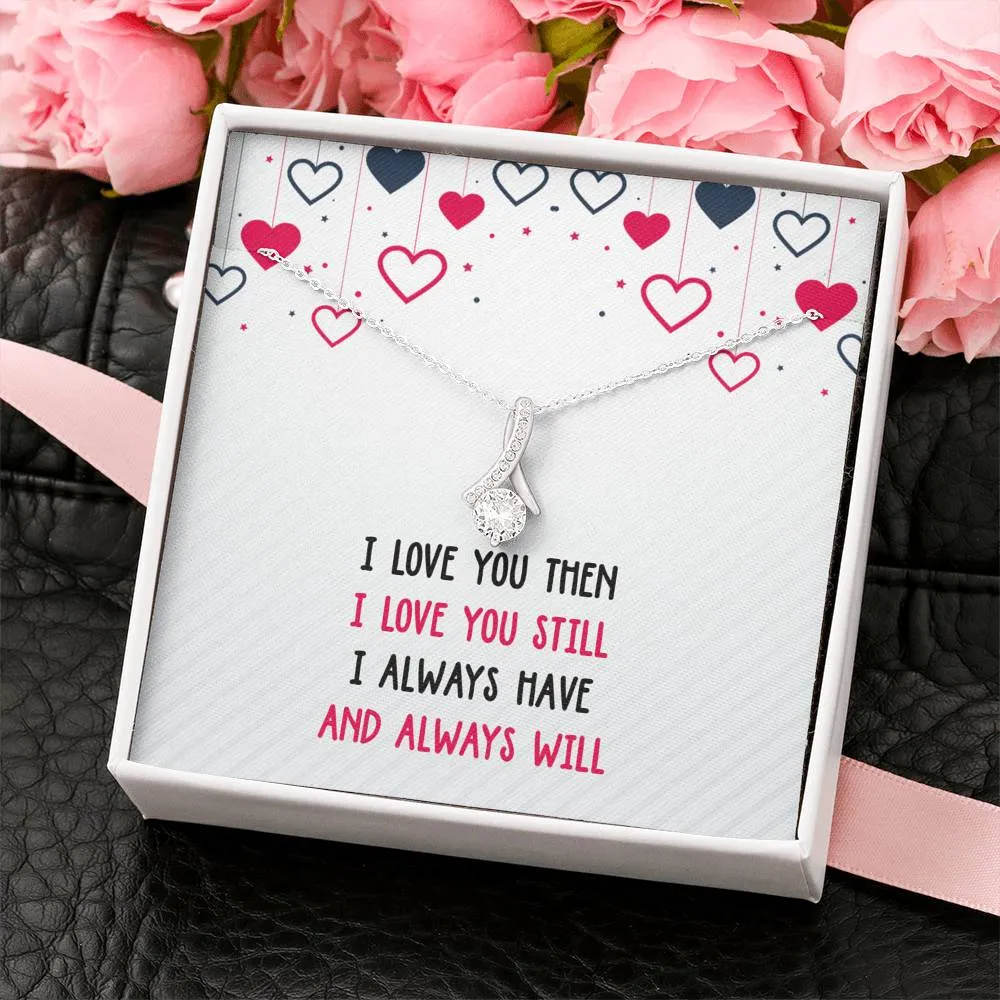 I Love You Then Ribbon Drop Pendant Necklace