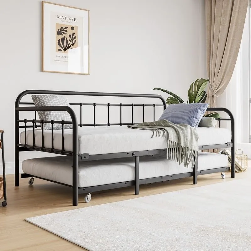 Industrial Stlye Twin Size Metal Daybed Frame with Space-Saving Design